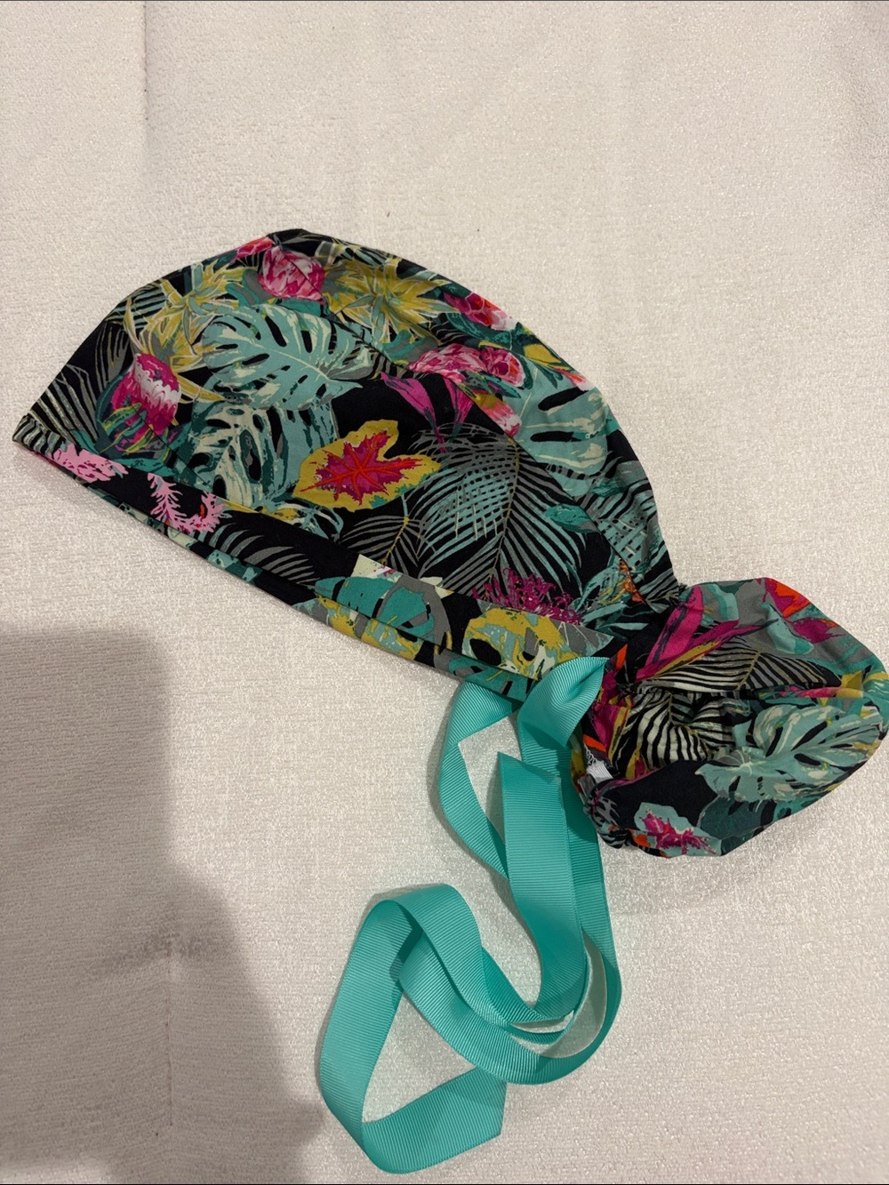 Kids Tropical Print Headscarf with Teal Ties